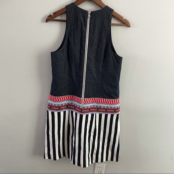 J. Crew Striped Chambray Sleeveless Dress Tapestry C1054 Drop Waist Textured 6 - Picture 3 of 11
